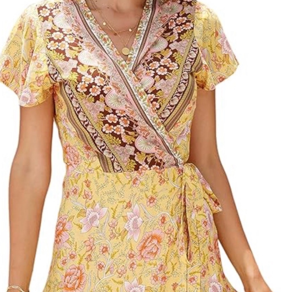 Floral Yellow and Brown Dress - Picture 2 of 11